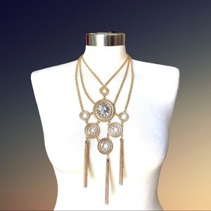 Long Layered Statement Gold Necklace